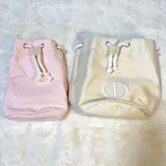 Dior ノベルティ ピンク ホワイト キャンバス 巾着 ポーチ ディオールのサムネイル