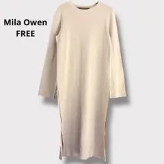Mila Owen ベージュ 長袖ロングニットワンピース　袖リボン　FREE