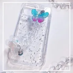 オーロラバタフライチェーンラメiPhoneケース 12pro 韓国 カバー 蝶々