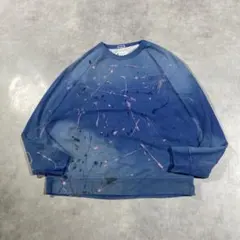 鬼フェード　チャンピオンボディ　ブリーチ✖️ペイント加工　スウェット　青 4XL