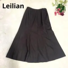 Leilian レリアン　フレアスカート　9号　Mサイズ　茶色　シルク混