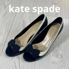 【美品】Kate spade オープントゥ パンプス 黒 白 23 23.5