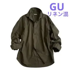 GUリネンブレンドシャツ　Mサイズ 長袖シャツ　オリーブ　カーキ