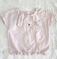 【tete a tete】１００cm　ウサ耳、レースリボン付き薄ピンクTシャツのサムネイル