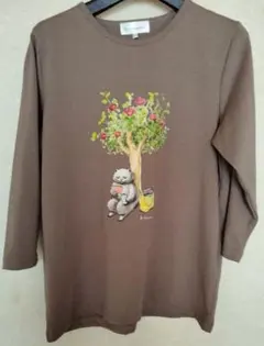 【新品】Reiko KAMANO 猫と花 イラスト カットソー モカ L