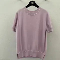 CHANELシャネル　美しい桜色のパール装飾セーターsize42