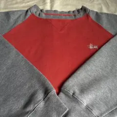 “2トーン” old stussy 紺タグ ラグラン 刺繍ロゴ スウェット L