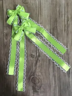 量産型 ロング ヘアクリップ 姫リボン♡エンジェルグリーン♡