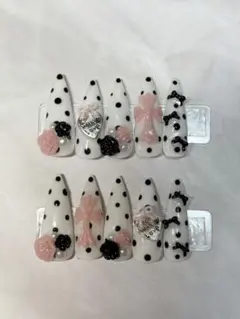 ネイルチップ 韓国 ワンホン ギャル マグネット フレンチ ドット y2k