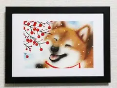 イラスト　アクリル画　しば犬
