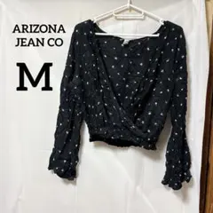 美品✨️ARIZONA JEAN CO【M】薄手 花柄 長袖トップス ネイビー