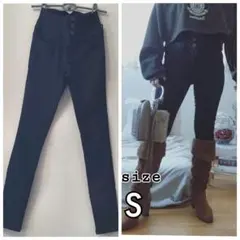 ハイウエスト　スキニーパンツ　黒　ブラック　ストレッチ　Sサイズ