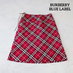 美品 バーバリーブルーレーベル ひざ丈 スカート チェック レースアップ 38