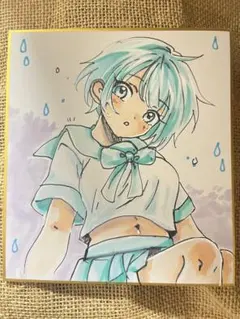 オリジナル手描きイラスト アナログ コピック 色紙 原画 水着の女の子