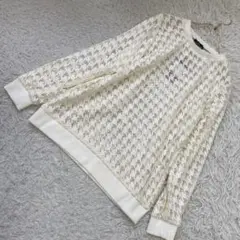 《訳あり未使用品》 Mfil 千鳥柄トップス アイボリー 40 透け感 重ね着