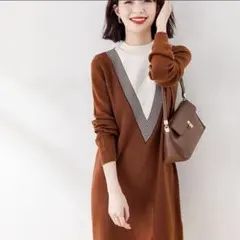【新品】ニットワンピース　ロングセーター　ベージュ 春秋 フリーサイズ