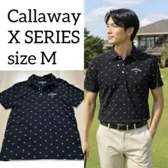 キャロウェイ 総柄 刺繍 ポロシャツ ブラック M ゴルフ 春夏 半袖 おしゃれ