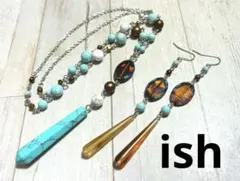【C072】ishハウライトターコイズ・チェコスモークネックレス＆ピアス