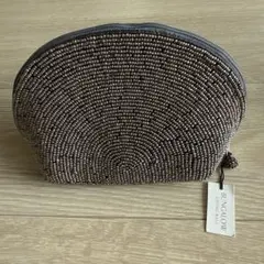 新品タグ付　化粧ポーチ　バニティバッグ　ポーチ　ケース　ビーズ　シルバー　グレー