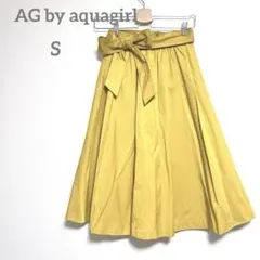 エージーバイアクアガール　フレアロングスカート S イエロー　リボン付き　鮮やか