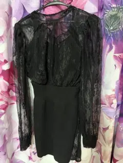 LIP SERVICEブラックレース長袖タイトワンピース