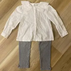 ミキハウス　オシャレレギンス　130 H&M ホワイト 長袖レース襟ブラウス