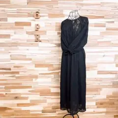 ザラ】ゴム糸 シャーリング ノースリーブ ロング ドレス ワンピース M 