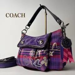 COACH 2way ショルダーバッグ タータンチェック ポピー ラメ y2k