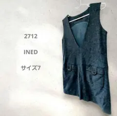 INED グレー ノースリーブ Vネック ワンピース 膝丈 サイズ7アンゴラ使用