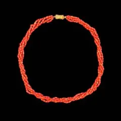 赤珊瑚　4連　ネックレス　SILVER刻印