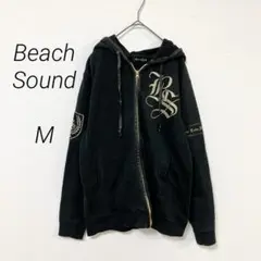 ビーチサウンド　パーカー　ブラック　M　金プリント　フード