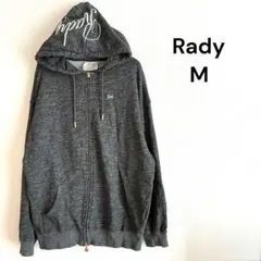 Rady フード付きパーカー ジップアップ　オーバーサイズ　ロゴ刺繍　グレー　M