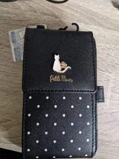 スマホショルダーバッグ 猫デザイン 黒ドット 新品未使用