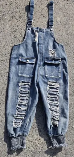 デニム サロペット ダメージ加工 オールインワン Y2K