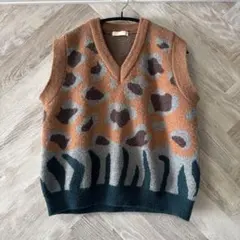 POCHER アニマルプリント Vネック ニットベスト
