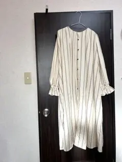 ストライプ 長袖シャツワンピース