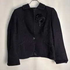 【美品/大きいサイズ44】23区 ラメツイードジャケット コサージュ付 黒のサムネイル