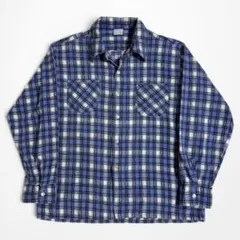 70s JC Penney 青白 プリントネル チェックシャツ L - メルカリ