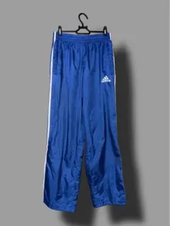 old adidas 青色パンツ サイドストライプ ジャージ　ナイロン