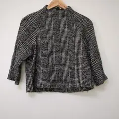【美品】ZARAWOMANザラウーマントップスハイネックチェックモノトーン七分袖