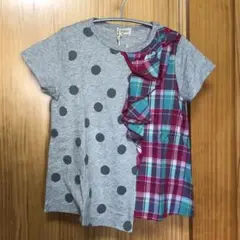 trois lapins ドット柄とチェック柄のTシャツ