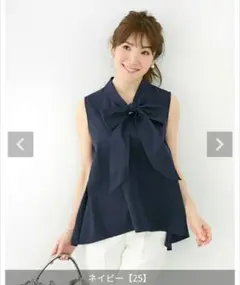 Joint Space リボン付きノースリーブシャツ ネイビー