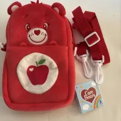 新品　ケアベア　ぬいぐるみショルダー　レッド　赤　スマホケース　カバン