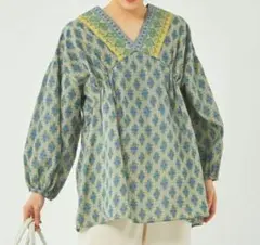 新品未使用タグ付✨グリーンレーベルリラクシング　パネルプリントブラウス　綿100