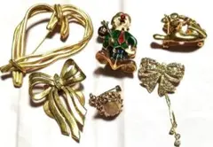 ブローチ 6点セット ゴールド系 ヴィンテージ アクセサリー まとめ売り
