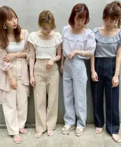 NICE CLAUP ハイウエスト硫化デニムパンツ　ベージュのサムネイル