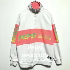 ペプシ　ハーフジップ　スウェット 白　ピンク M　C18