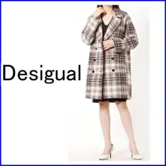 Desigual デシグアル タータンチェック クロスコート ブラウン M