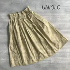 美品❣️ユニクロ UNIQLO 膝丈　ウエストゴム フレアスカート ベージュ