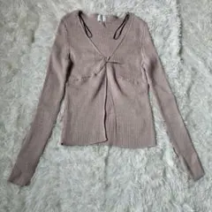 H&M Ｖネック　リブニット　トップス　カットソー　XL ライトベージュ